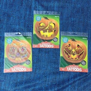 🎃 Set of 3 Pumpkin Tattoos – Glow in the Dark – Easy Pumpkin Decorating (NEW)